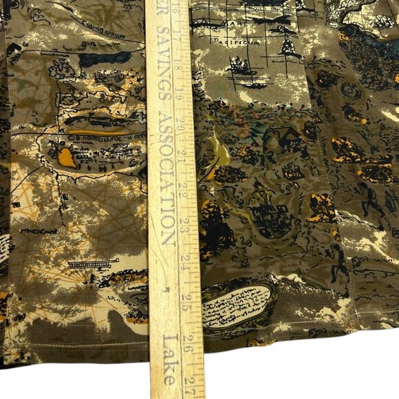 Vintage Annie Alexander Green Silk Button-Up Shirt w/Map Design Women's Size 12 - Picture 5 of 6